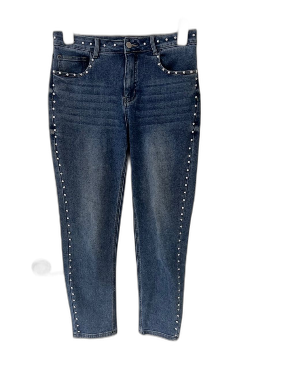 Y2K Studded Slim Straight Jeans • Festival Embellished Denim • Size 27